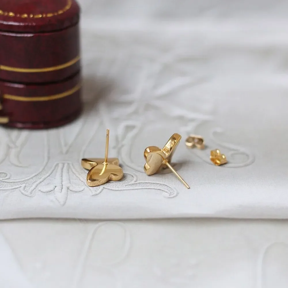 18K Gold Plated Mother of Pearl Butterfly Earrings Studs - Picture 2 of 8
